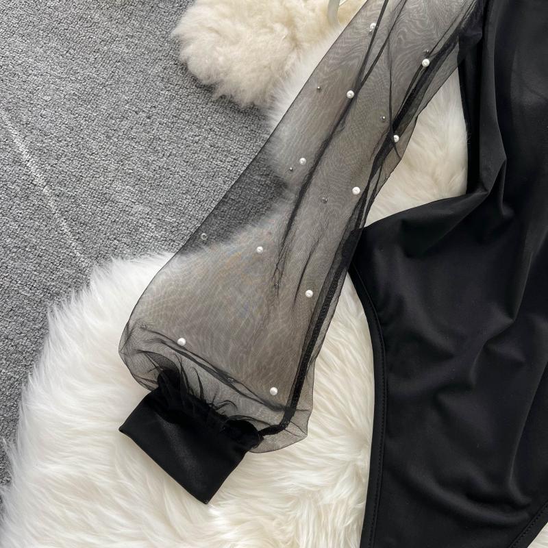 Mesh Patchwork Knitted High-cut Lingerie