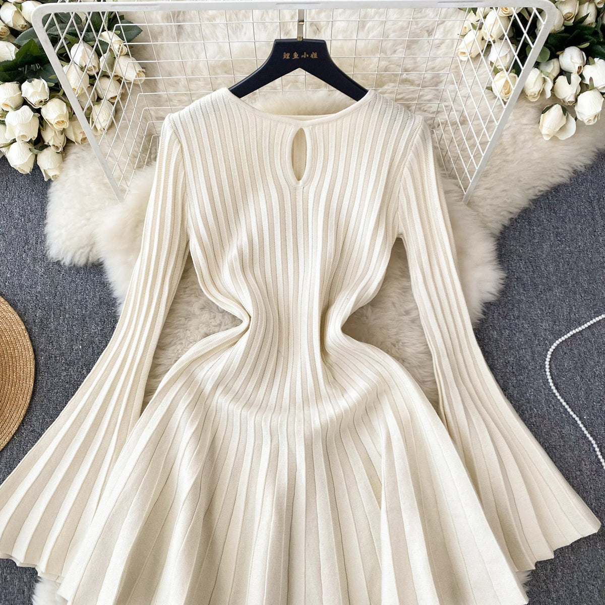 French Style Pleated Knitted Dress