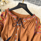 Bohemia Lace-up Embroidered Floral Dress