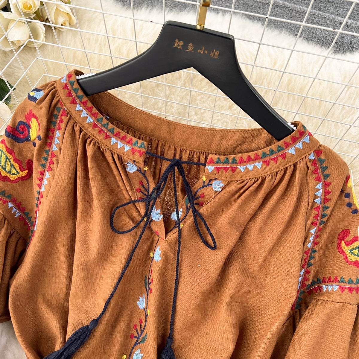 Bohemia Lace-up Embroidered Floral Dress