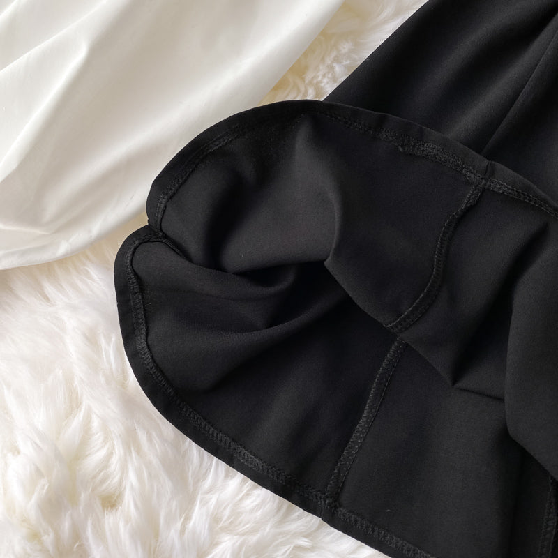 A-line Skirt And Lantern Sleeve Short Shirt Two-piece Suit