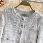 French Vintage Round Neck Braided Tweed Jacket