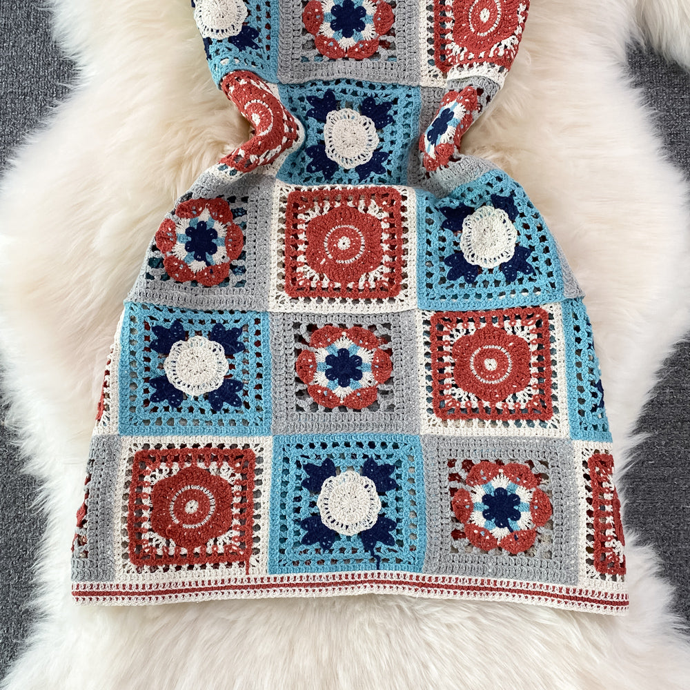 Backless Colourful Crocheted Slip Dress
