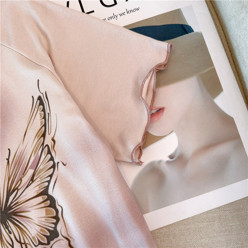 Vintage Open Neckline Printed T-shirt