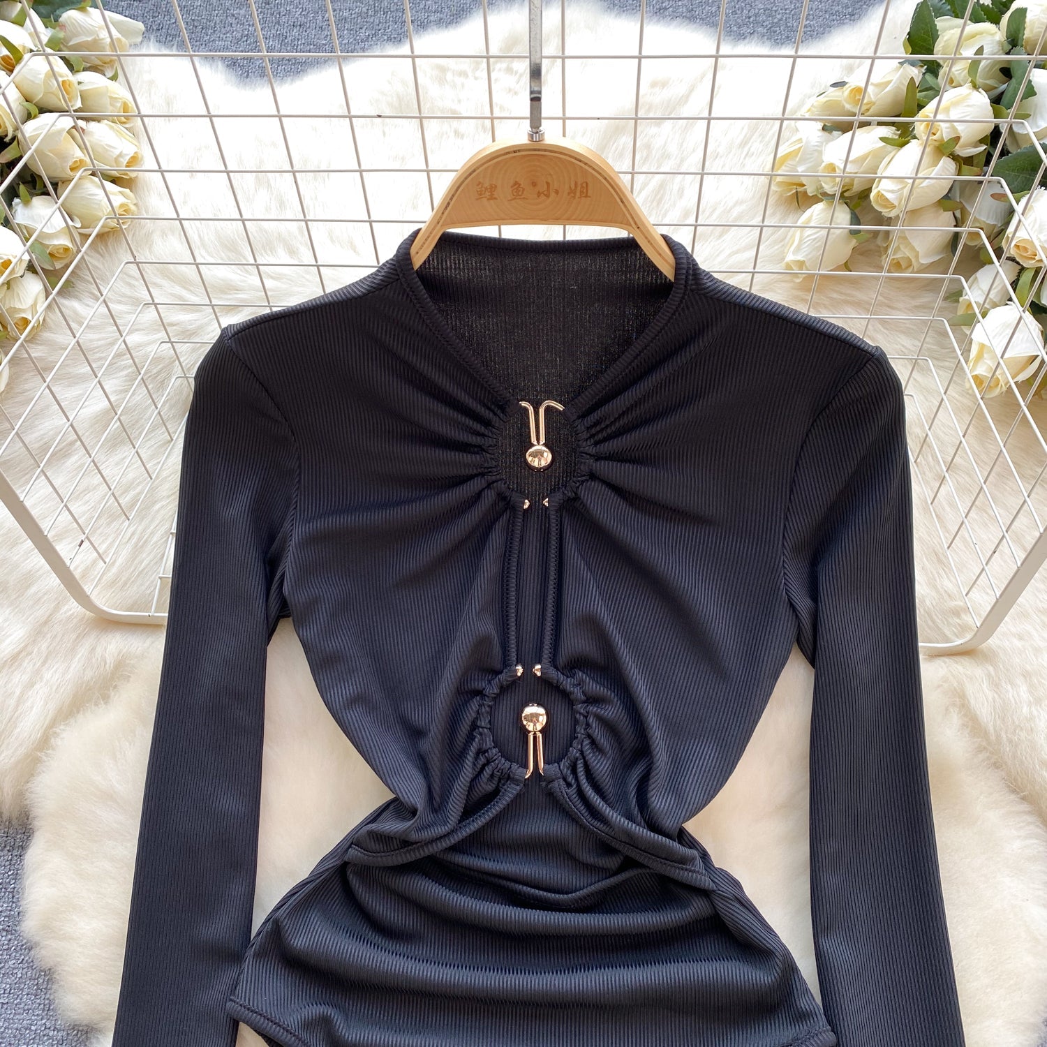 Hollowed Slim-fit Black One-piece Lingerie