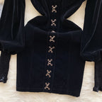 Vintage Square Collar Suede Black Dress
