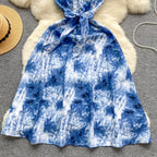 Bow-tie Tie-dye Floral Slip Dress