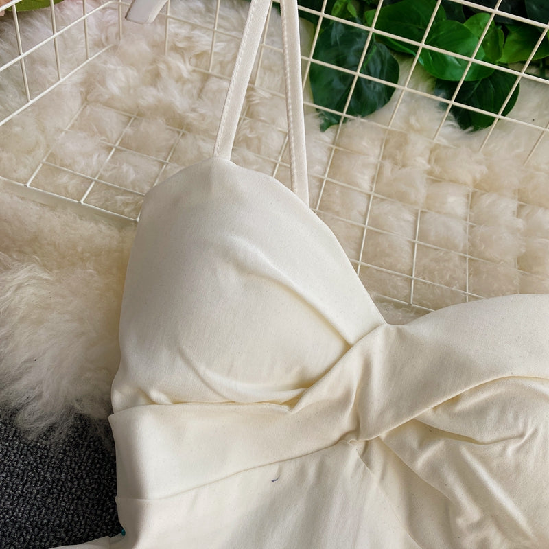 High waist irregular tube top strap dress