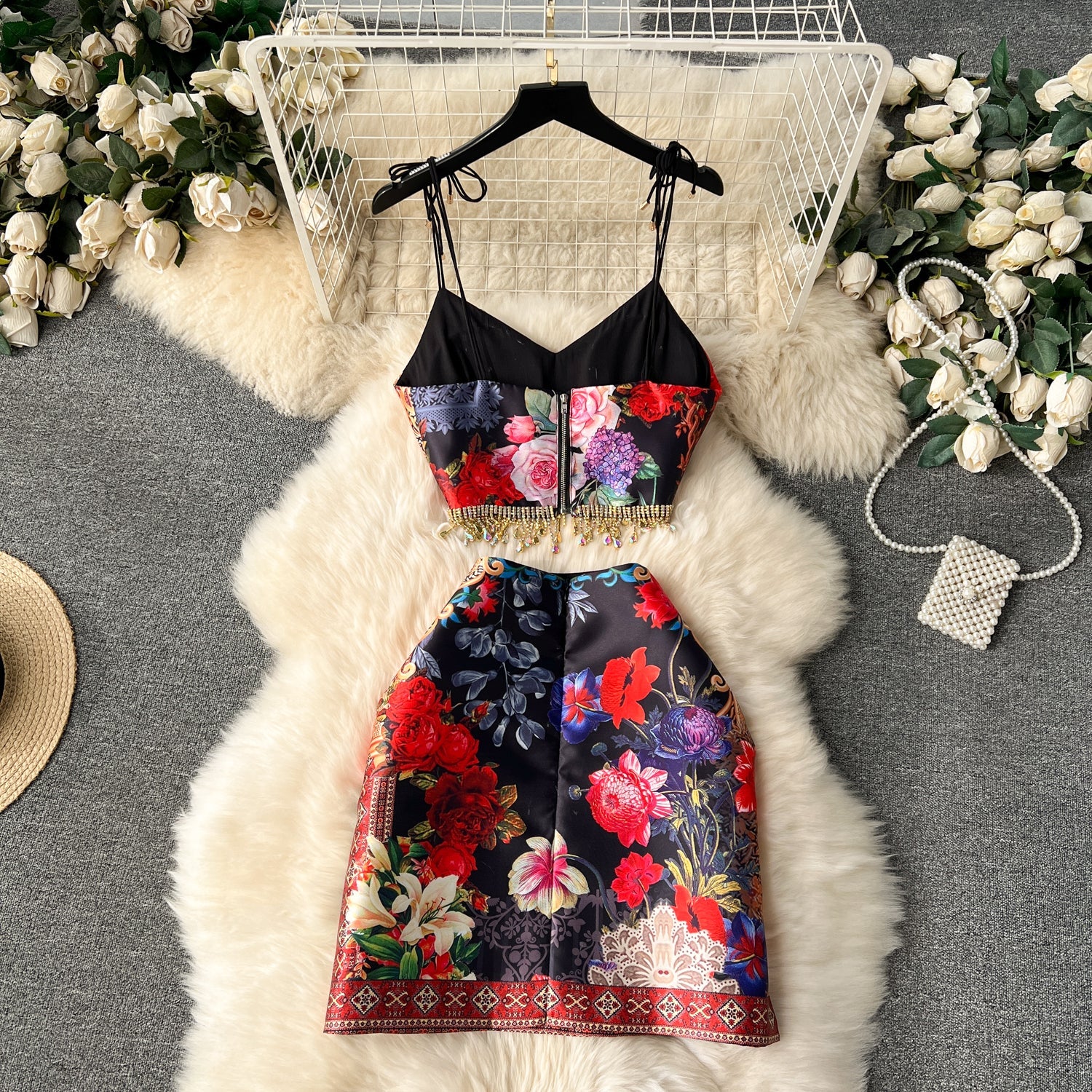 Fringed Camisole&Skirt Floral 2Pcs