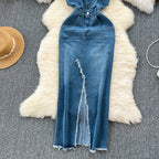 Vintage Denim Split Slip Dress