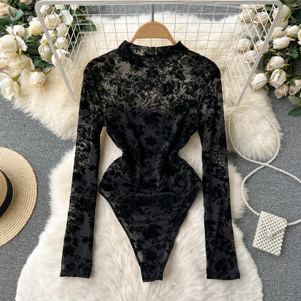 Mesh Lace Embroidered Round Neck Jumpsuit