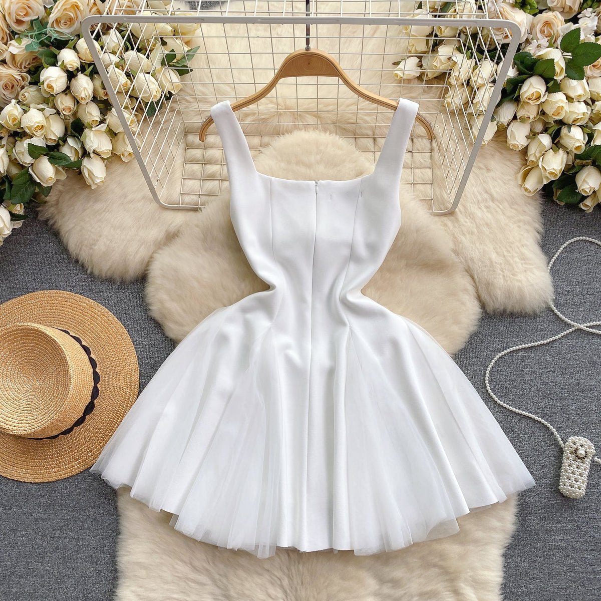 Delicate Square Neckline Pleated Slip Dress
