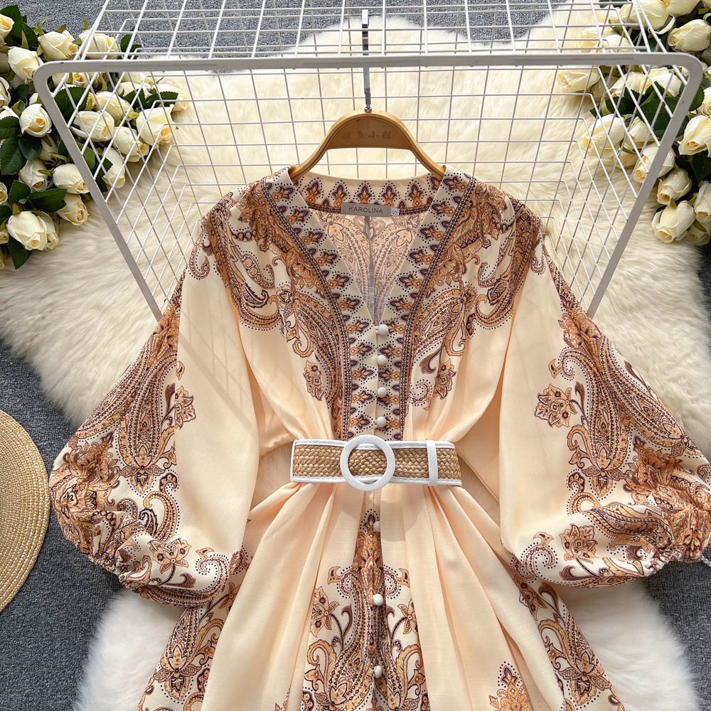 Courtly Printed Lace-up Dress