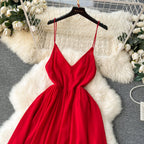 V-neck Backless Red Slip Dress