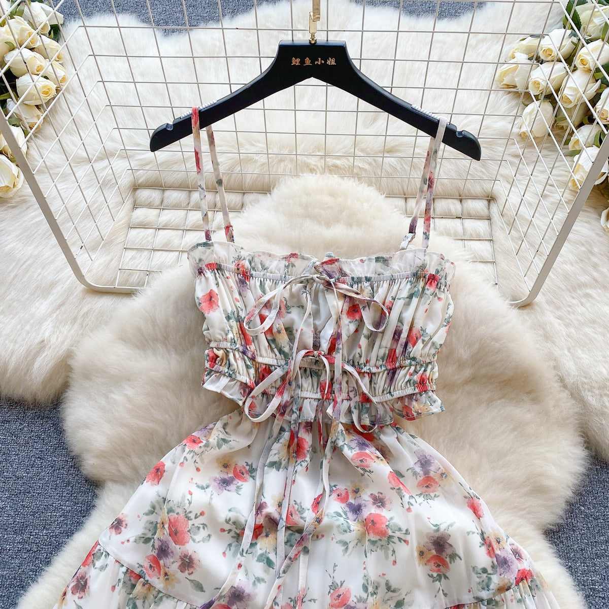 Sweetie Lace-up Floral Slip Dress
