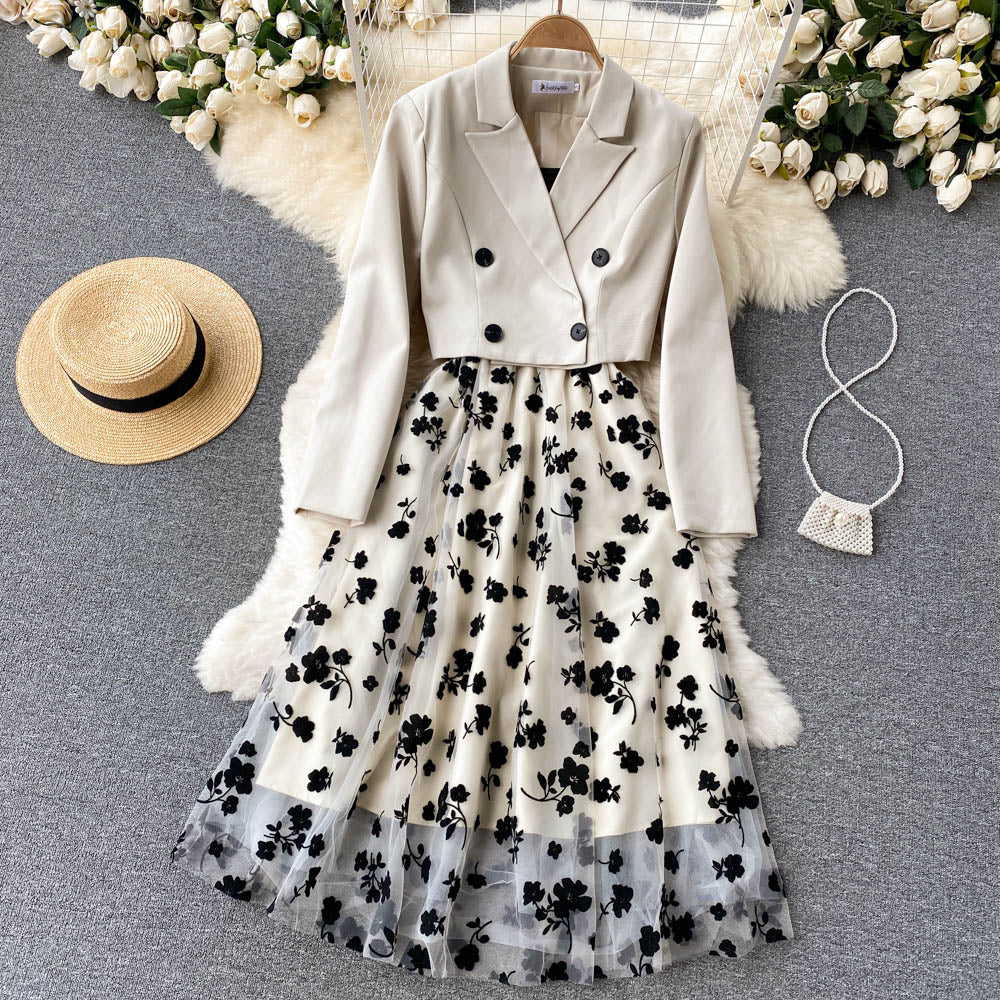 Two-piece Suit Jacket & Mesh Sling Dress