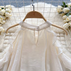 Beaded Bow-tie Pleated Glowing Shirt
