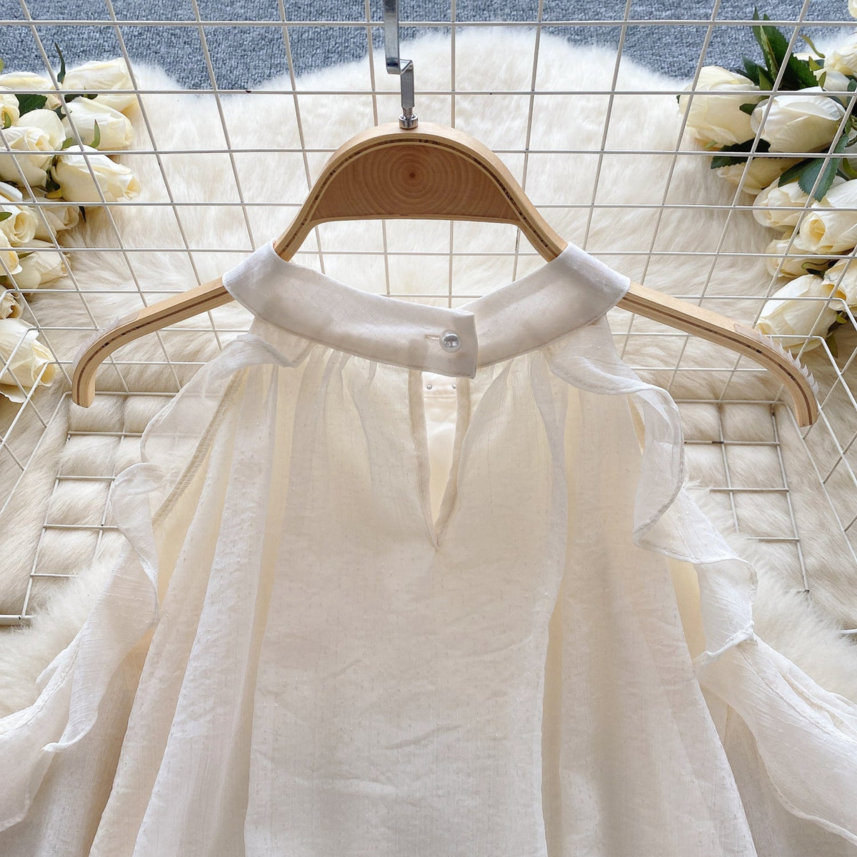 Beaded Bow-tie Pleated Glowing Shirt