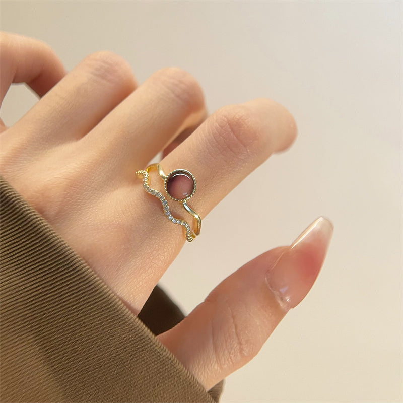 Courtly Cat's Eye Double Layer Ring