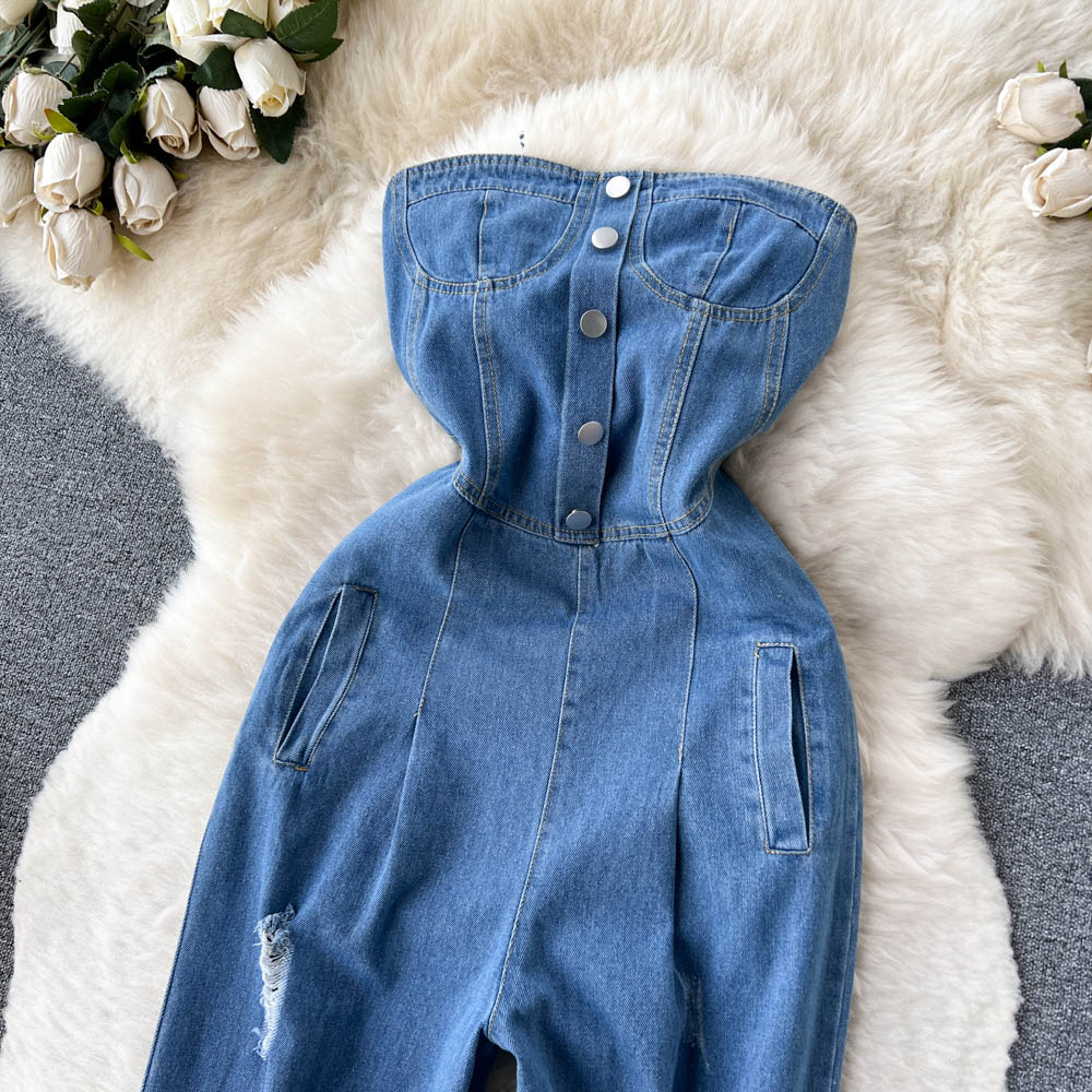 Vintage Ripped Denim Jumpsuit