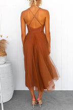 Margovil Open Back Waisted Swing Maxi Cami Tulle Dress