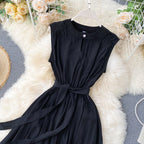 Hollow Crew Neck Sleeveless Tank Dress