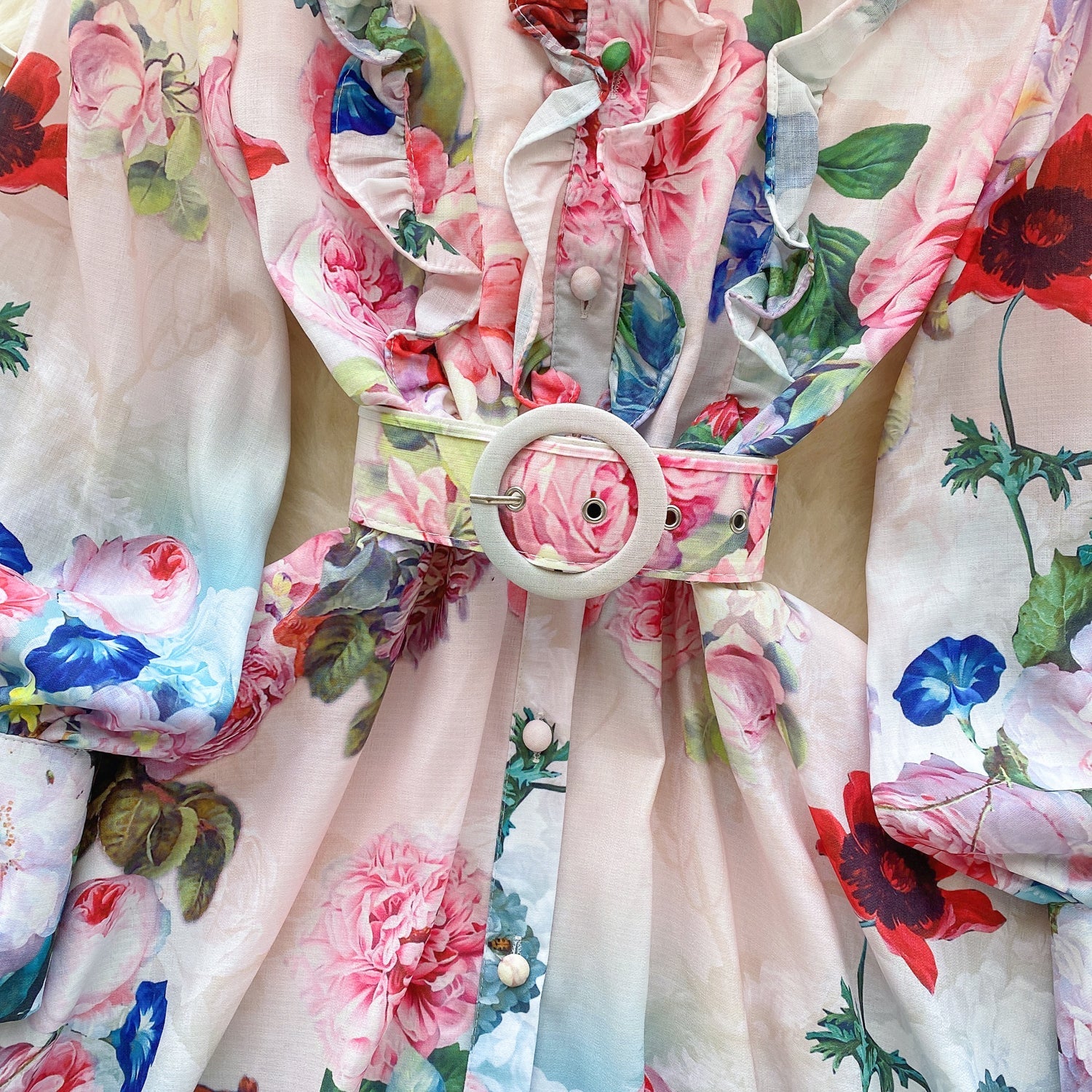 Vintage Ruffled Floral Shirt Dress