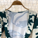 Backless Stretchy Long-sleeve Printed Dress