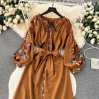 Bohemia Lace-up Embroidered Floral Dress