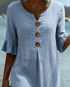 Button Dress with Ruffled Sleeves 100% Cotton