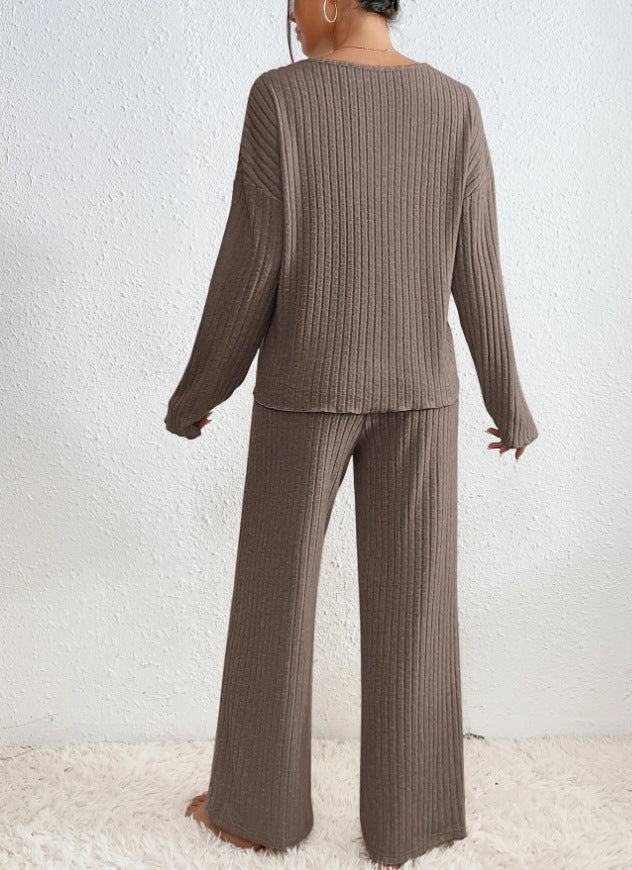 Camila | Ribbed V-Neck Top & Wide-Leg Pant Set