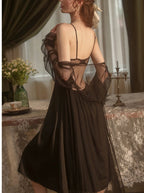 Bow-tie Lace Slip Dress&Mesh Robe