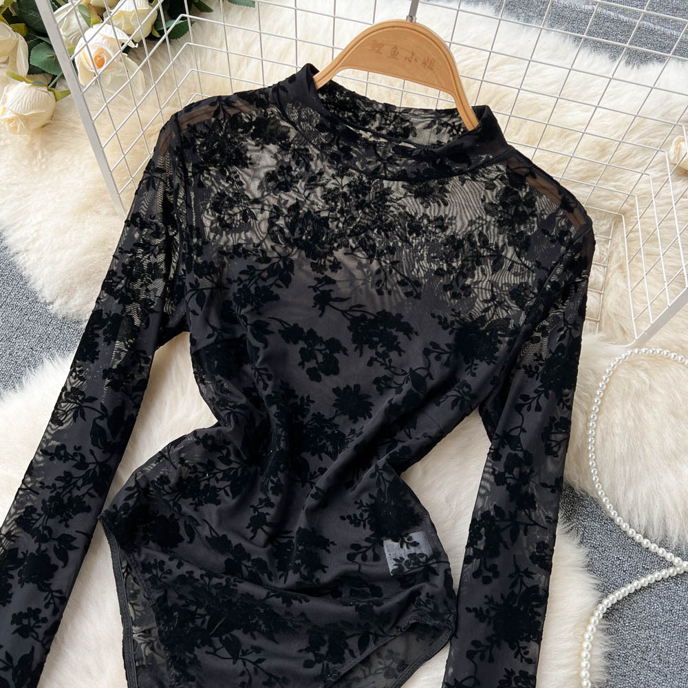 Mesh Lace Embroidered Round Neck Jumpsuit