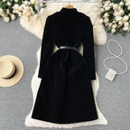 Vintage Single-breasted Black Velvet Dress