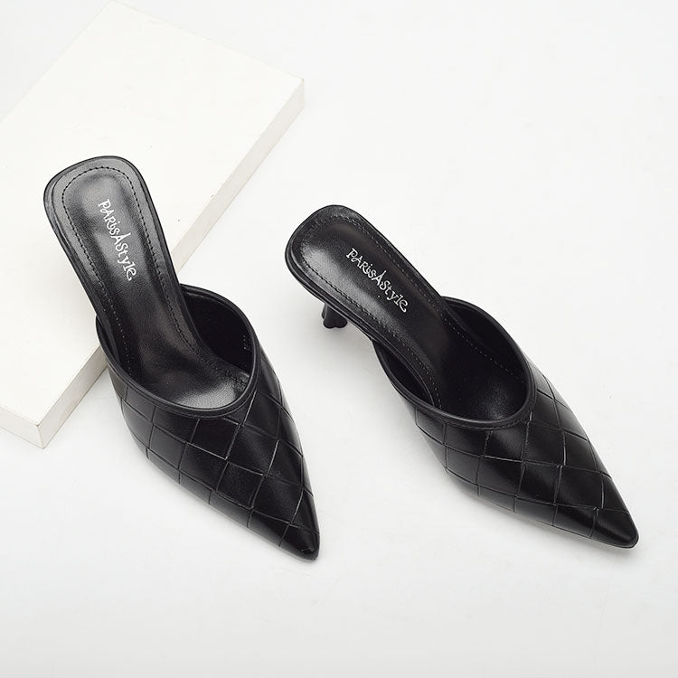 Stone Stiletto Slippers With Pointed Toes