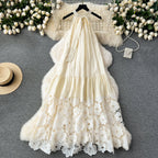 Niche Embroidered Lace-up Halter Dress