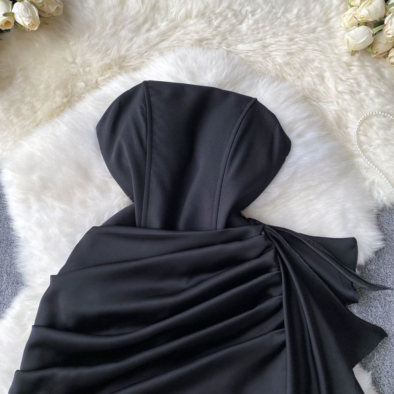 Pressed Ruffle Sheath Black Dress