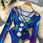 Tie-dye Lace-up Long-sleeved Jumpsuit