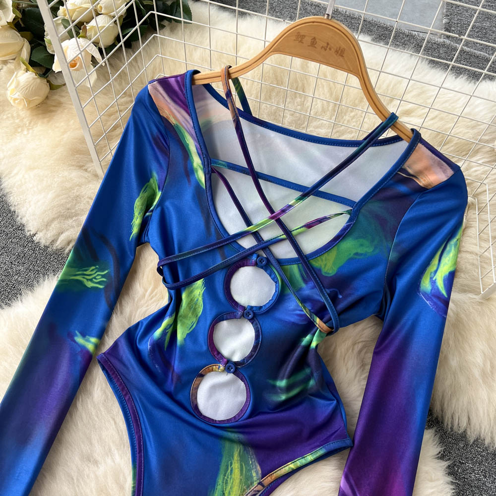 Tie-dye Lace-up Long-sleeved Jumpsuit