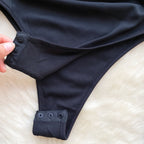 Hollowed Slim-fit Black One-piece Lingerie
