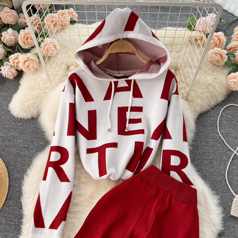 Letter Sweatshirt High Waist Pants Two-piece Set