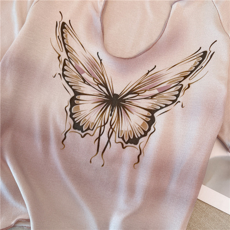 Vintage Open Neckline Printed T-shirt