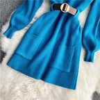 Turtleneck Long Sleeve Knitted Sweater Dress