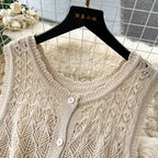 Crochet Sleeveless Cardigan&Trousers Knitted 2Pcs