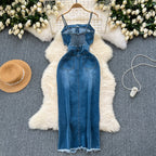 Vintage Denim Split Slip Dress