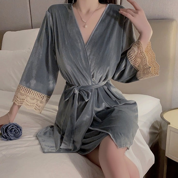 Velvet Crochet Trim Slip Lounge Dress