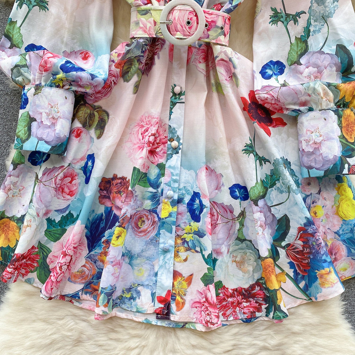 Vintage Ruffled Floral Shirt Dress