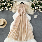 Vintage Floral Embroidered Pleated Dress