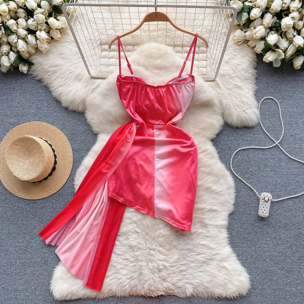 Irregular Design Gradient Tie-dye Slip Dress