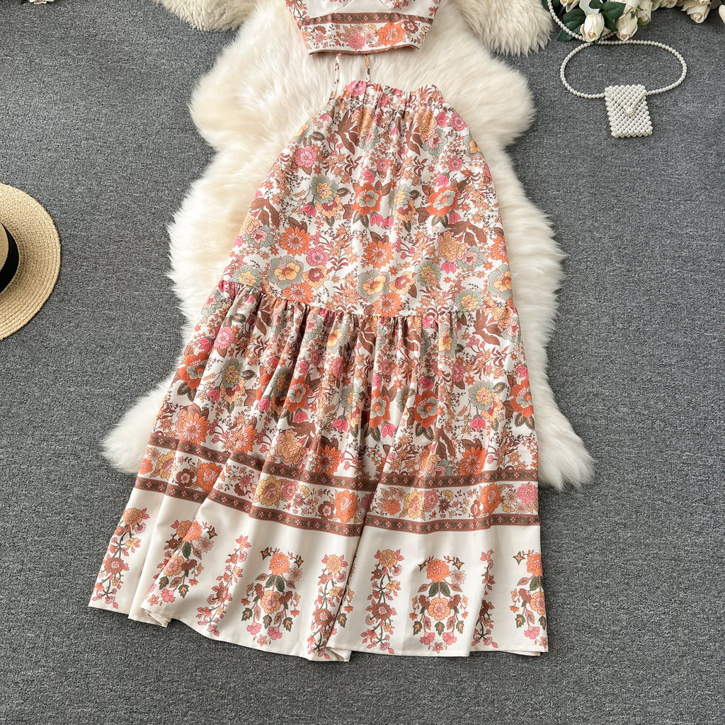 Bohemia Floral Camisole&Skirt 2Pcs